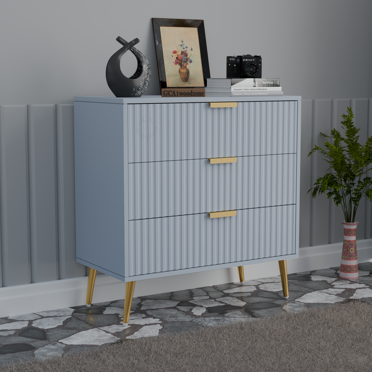 Furnitell 3 Drawer Chestor _grey light | 5 Years Warranty