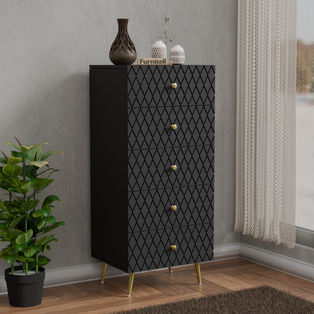 Furnitell Geometric 5 Drawer Tall Storage Chest furnitell