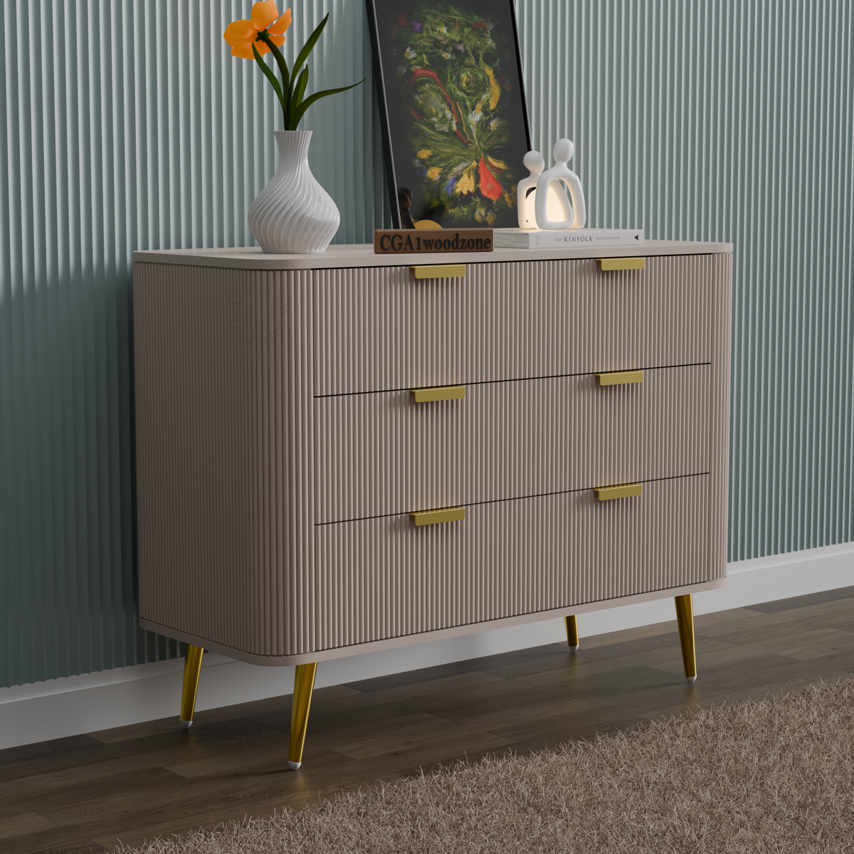 FURNITELL RR 3 DRAWER CHEST -TAUPE Furnitell