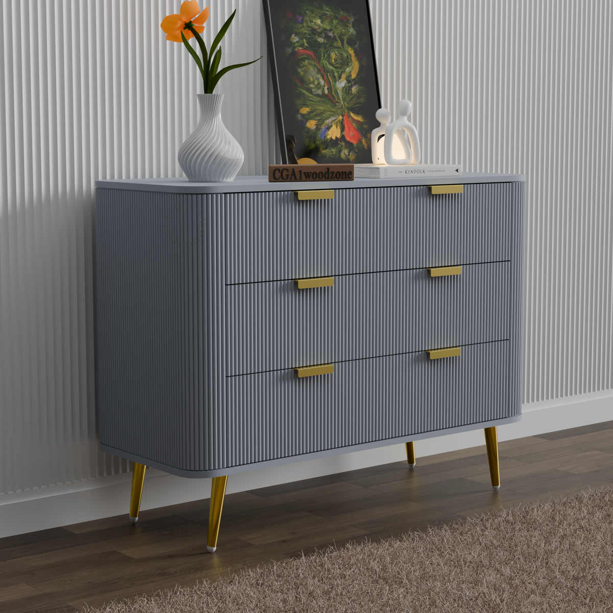 FURNITELL RR 3 DRAWER CHEST -GREY Furnitell