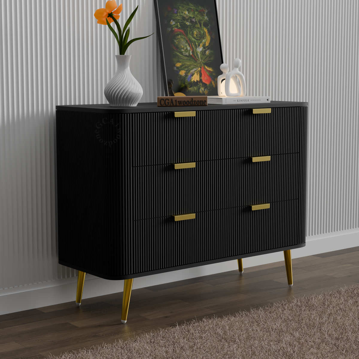 FURNITELL RR 3 DRAWER CHEST -BLACK Furnitell