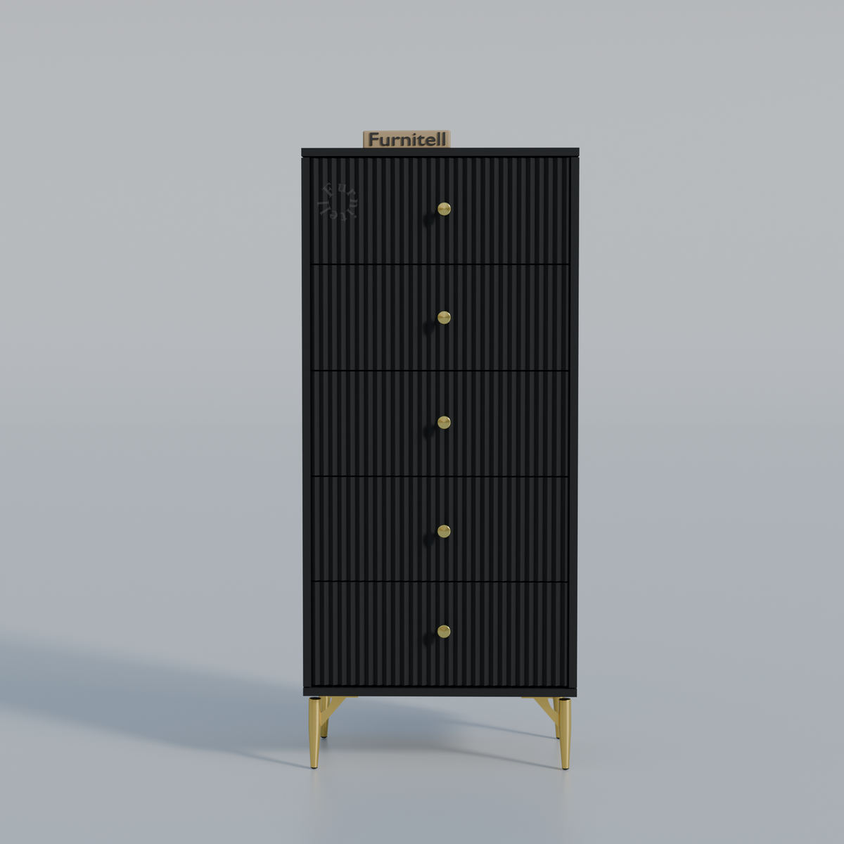 Furnitell 5-Drawer Fluted Tallboy Dresser(Matte Black) Furnitell