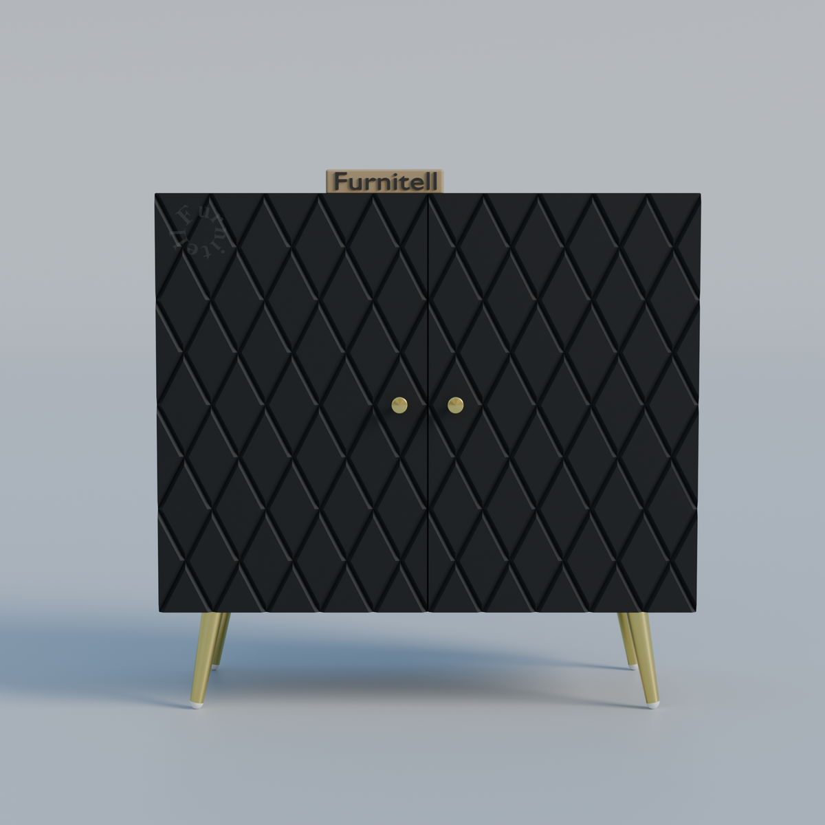 Black Geometric Wooden 2 Door Sideboard with Gold Legs Furnitell