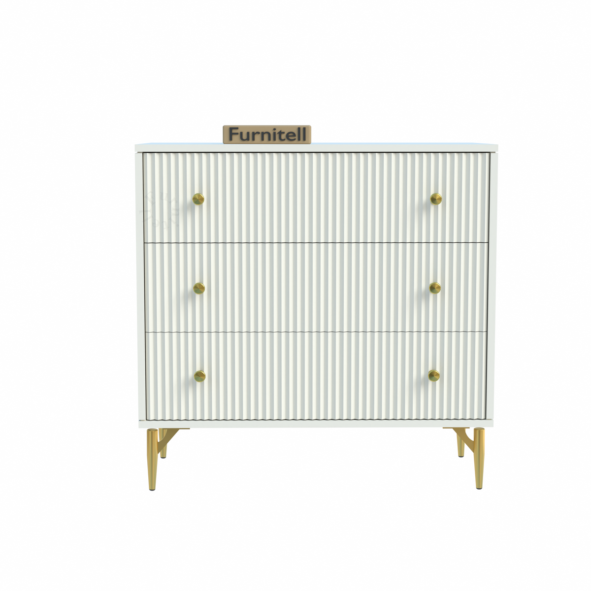 Furnitell Clara 3-Drawer Fluted Dresser – White & Gold Furnitell
