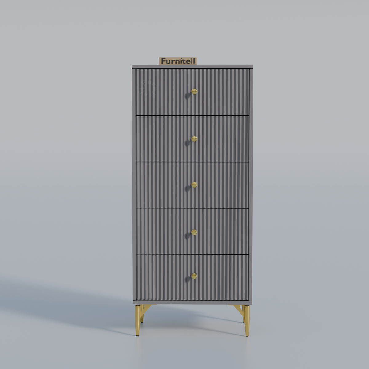 Furnitell 5-Drawer Fluted Tallboy Dresser(Charcoal Grey) Furnitell