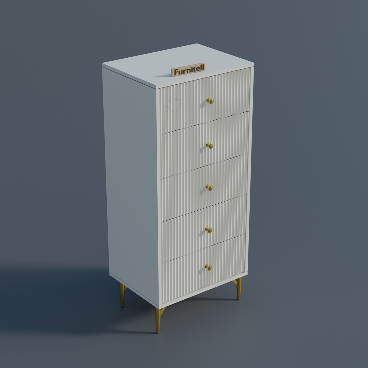 Furnitell 5-Drawer Fluted Tallboy Dresser(Chic White) Furnitell