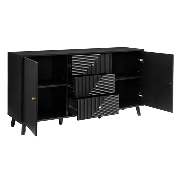 Black Geometric Fluted Sideboard Cabinet | Modern Storage Furnitell