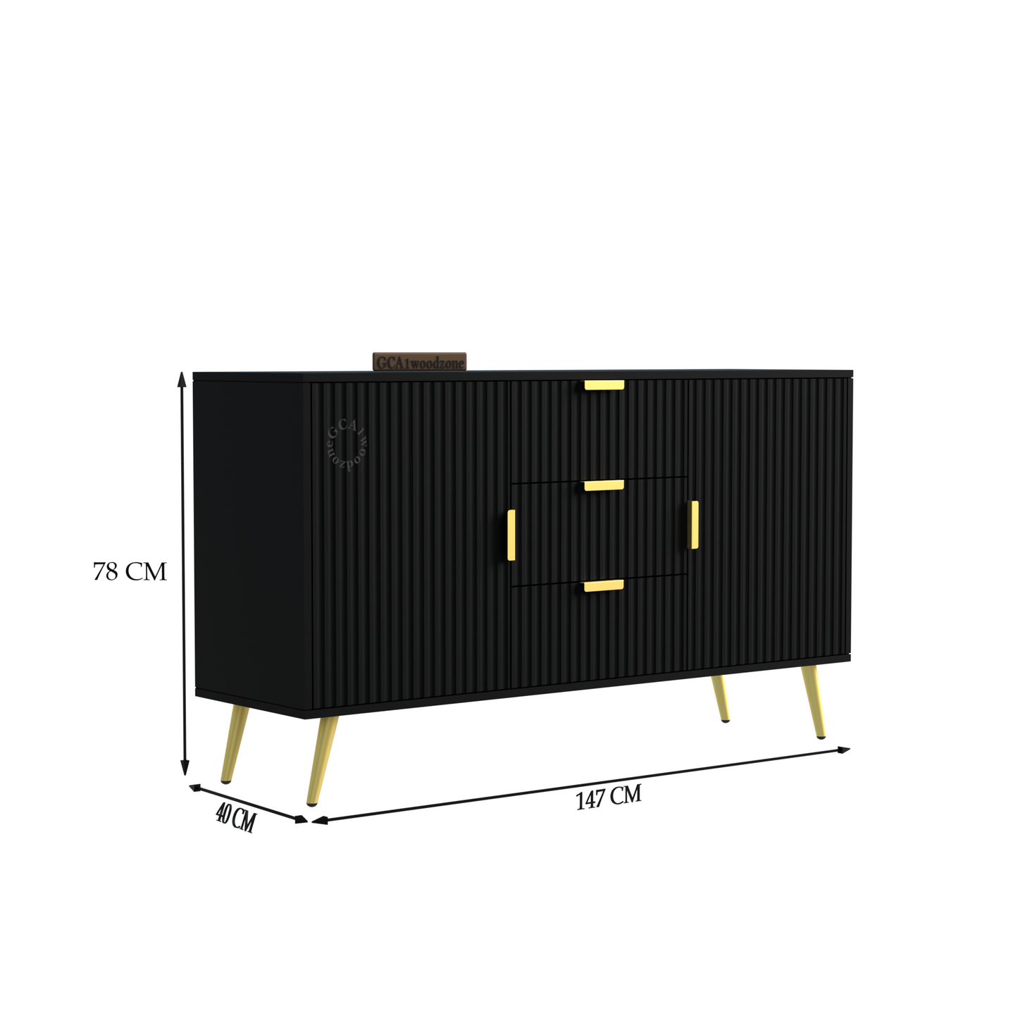 FURNITELL SIDEBOARD 3 DRAWER 2 DOOR - BLACK Furnitell