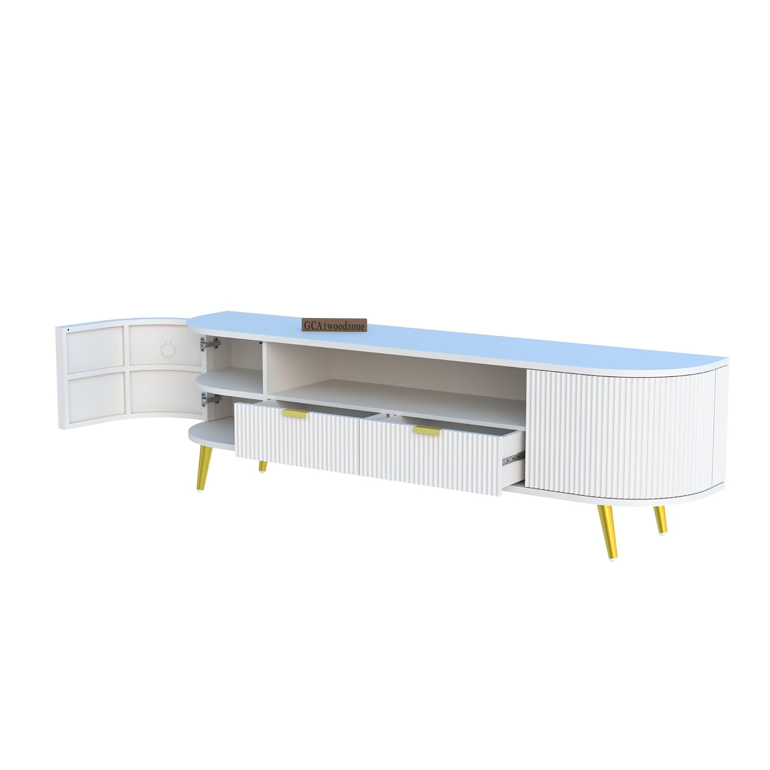 White Fluted TV Unit with Storage | Modern TV Stand furnitell