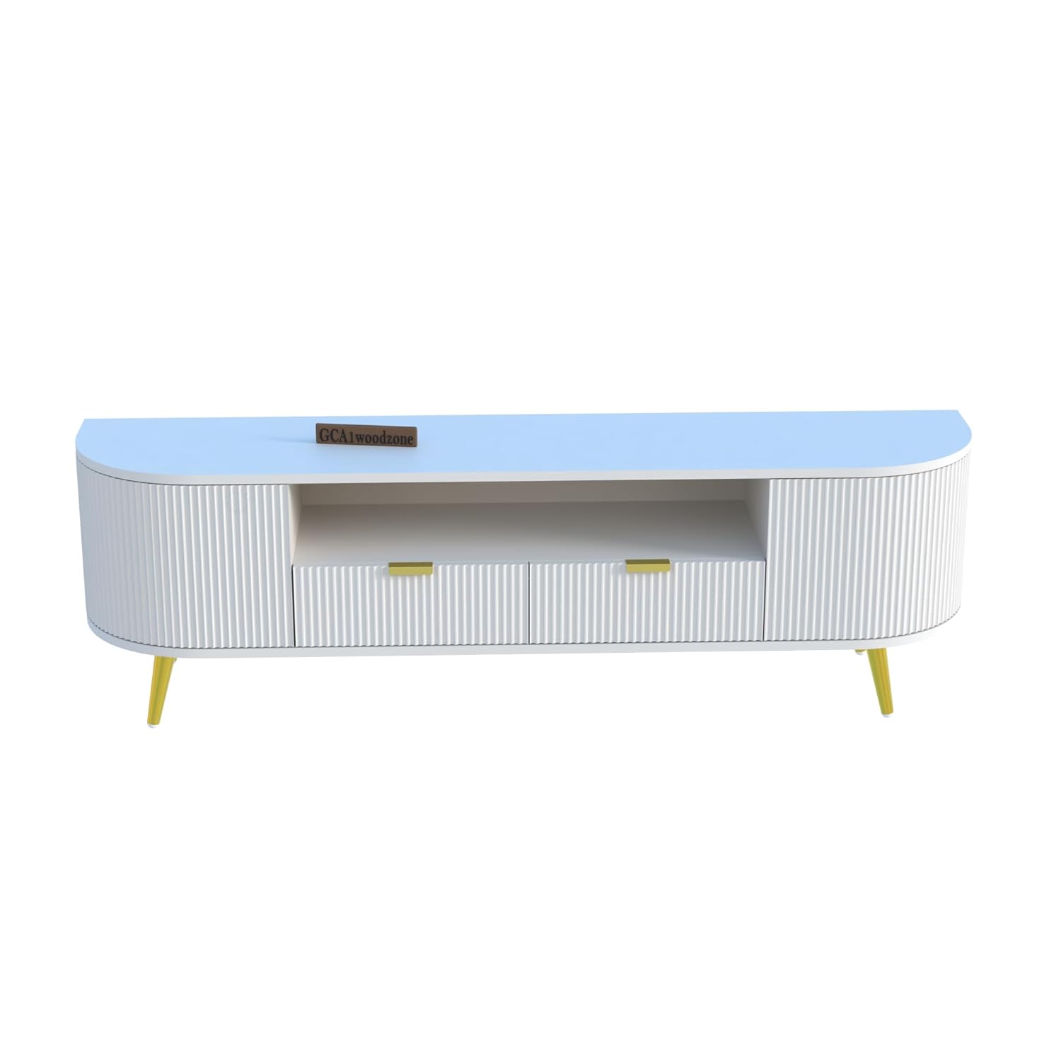 White Fluted TV Unit with Storage | Modern TV Stand furnitell