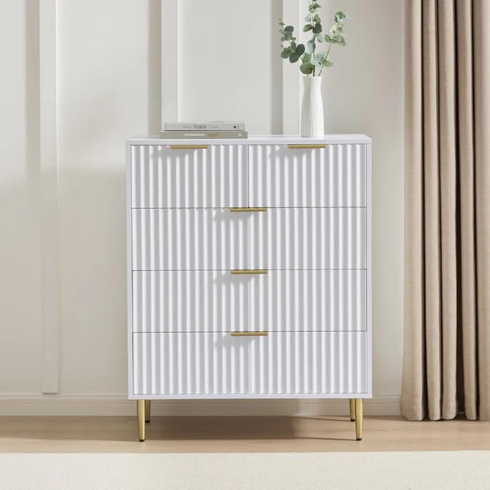 White Fluted 4-Drawer Storage Cabinet | Modern Design Furnitell