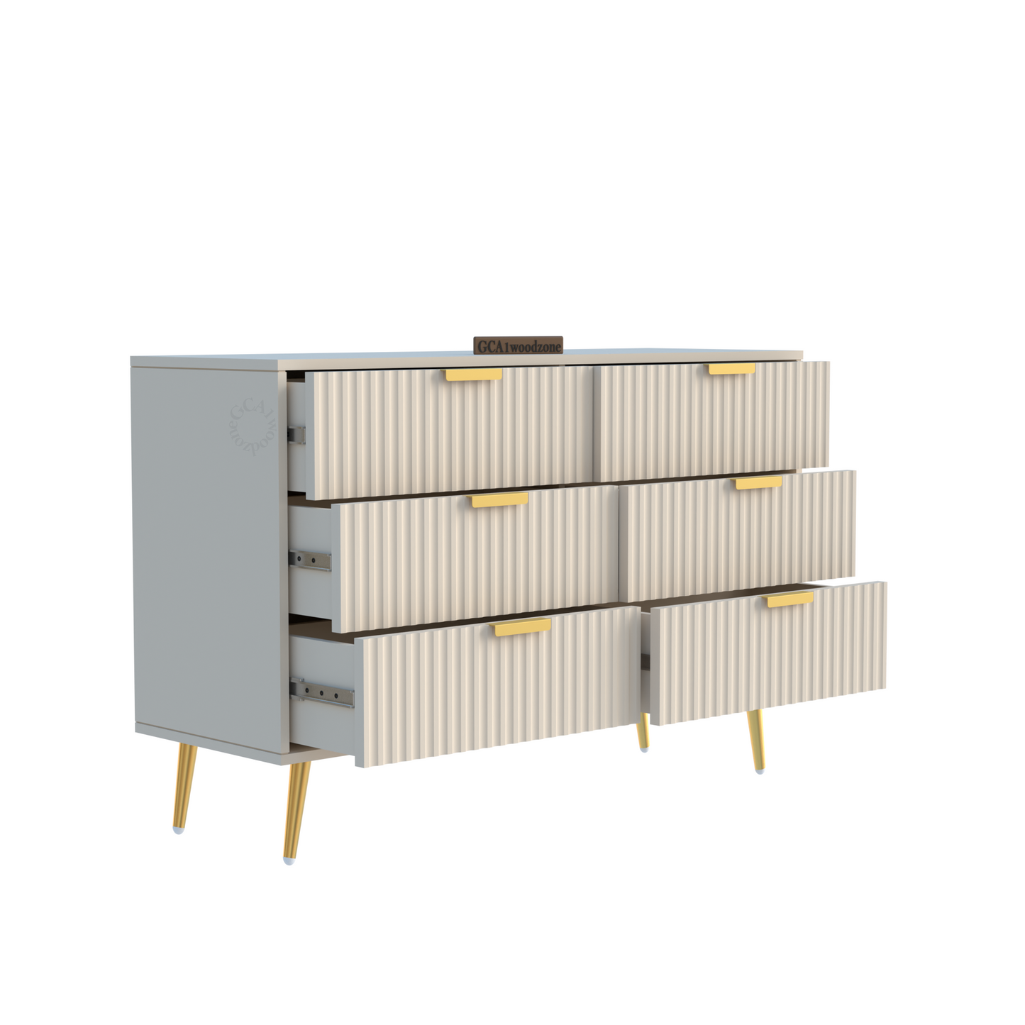 Modern Fluted 6-Drawer Dresser – WHITE & Gold Elegant Storage Console Furnitell