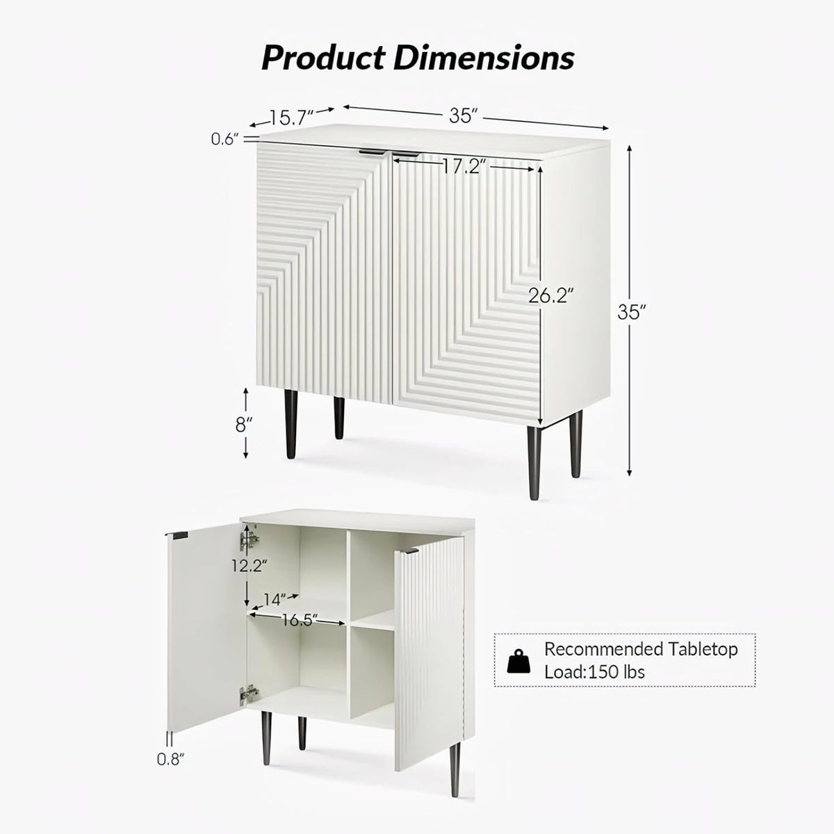 White Fluted Sideboard Cabinet | Modern Storage Furnitell