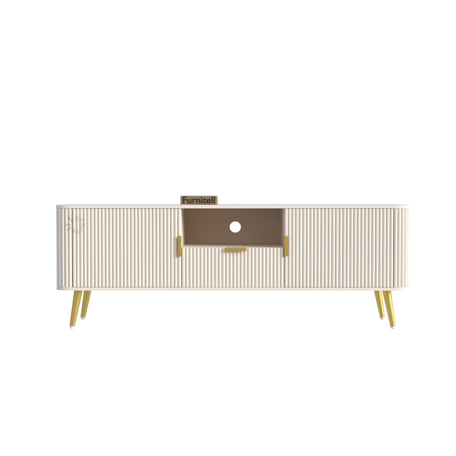 White Fluted TV Unit with Storage | Modern Design furnitell