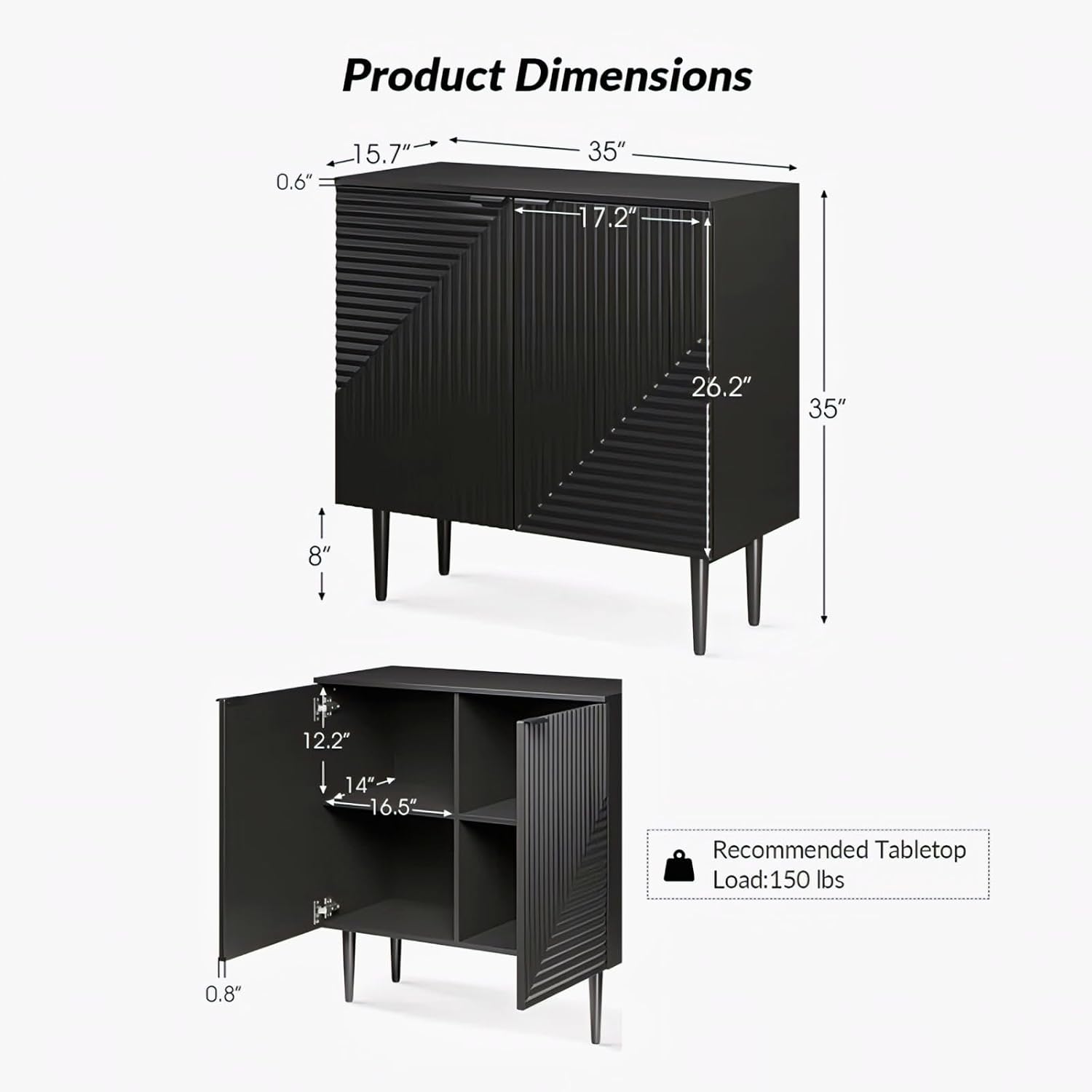 Black Geometric Fluted Sideboard Cabinet | Modern Storage furnitell