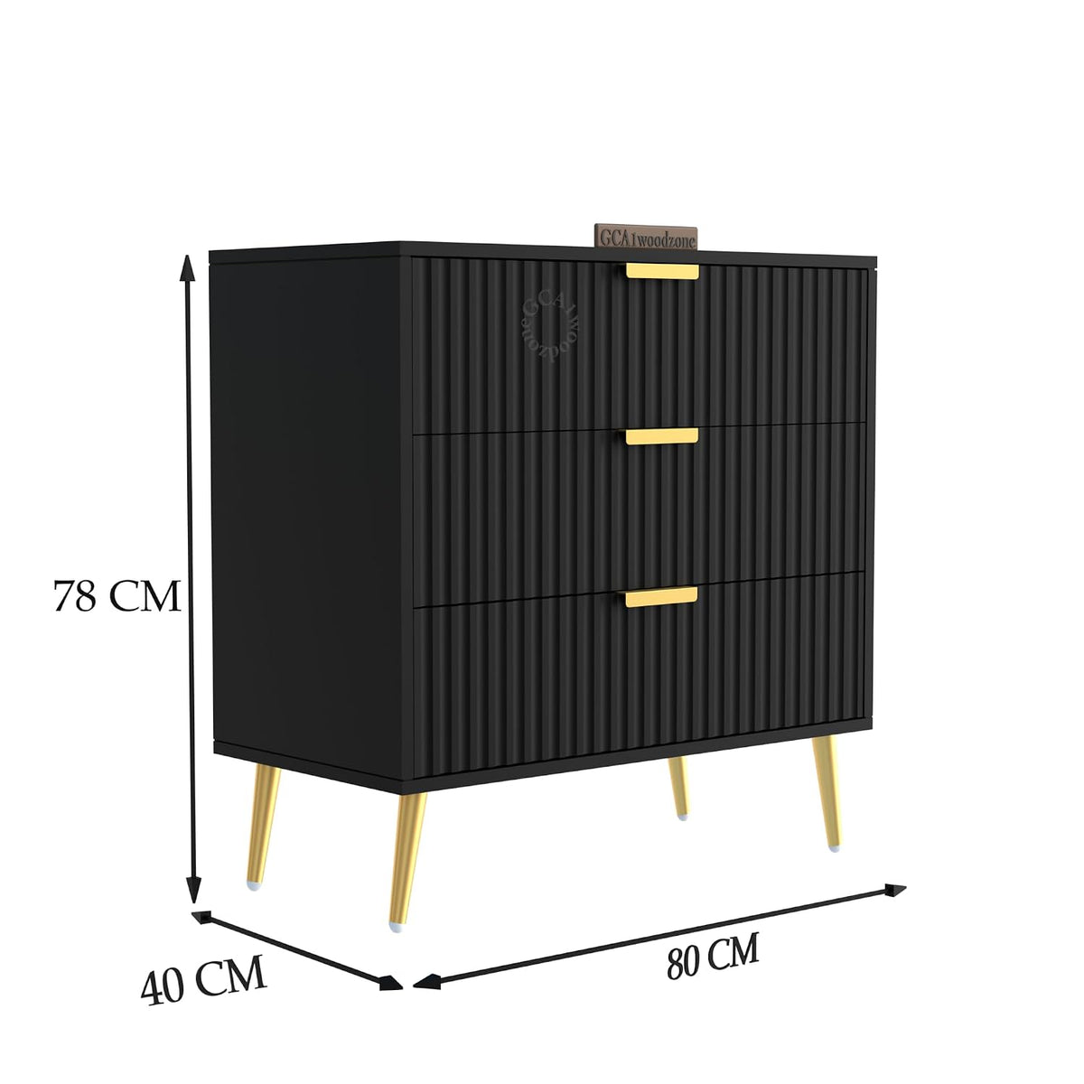 Black Fluted 3-Drawer Storage Cabinet | Modern Design furnitell
