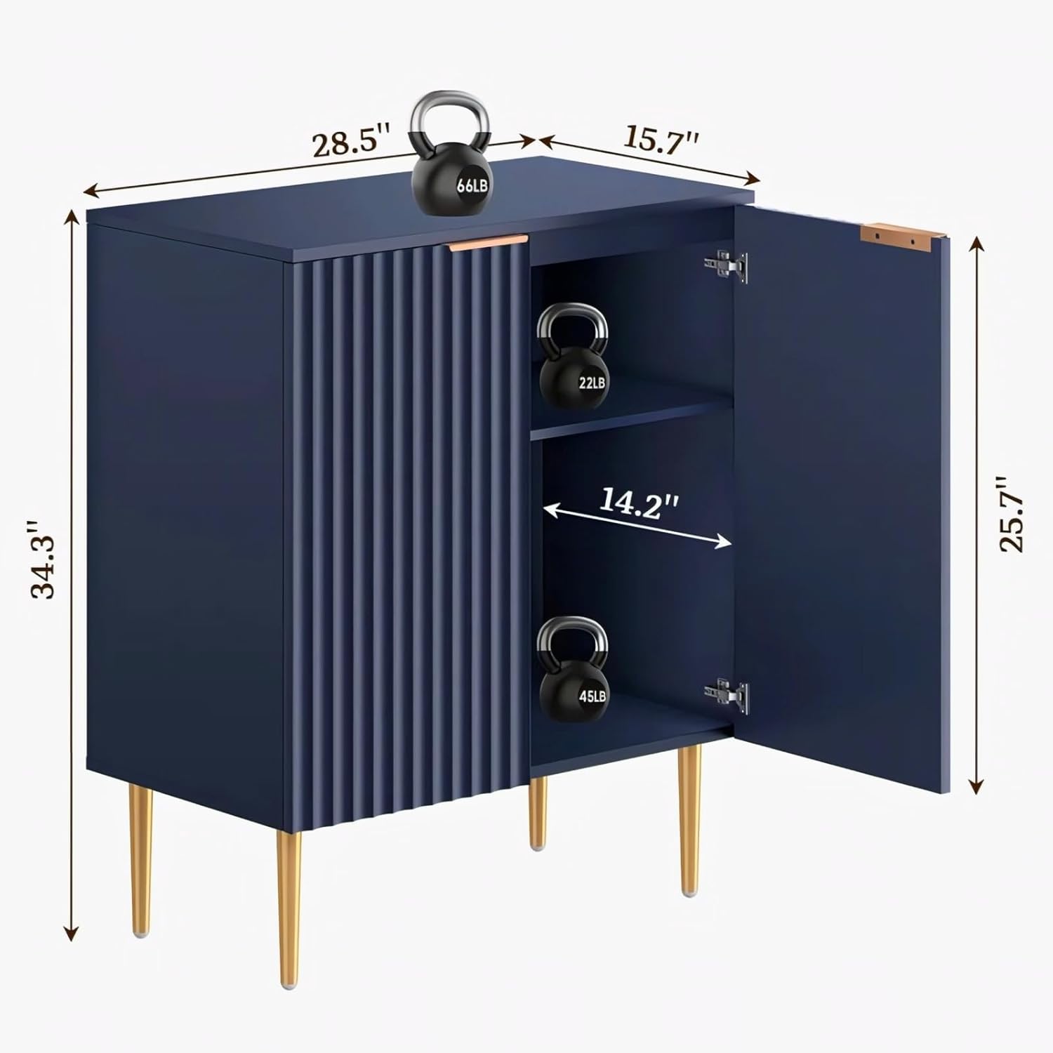Navy Blue Fluted Sideboard Cabinet | Modern Storage Furnitell