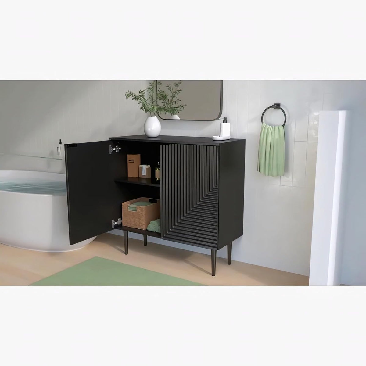 Black Geometric Fluted Sideboard Cabinet | Modern Storage Furnitell