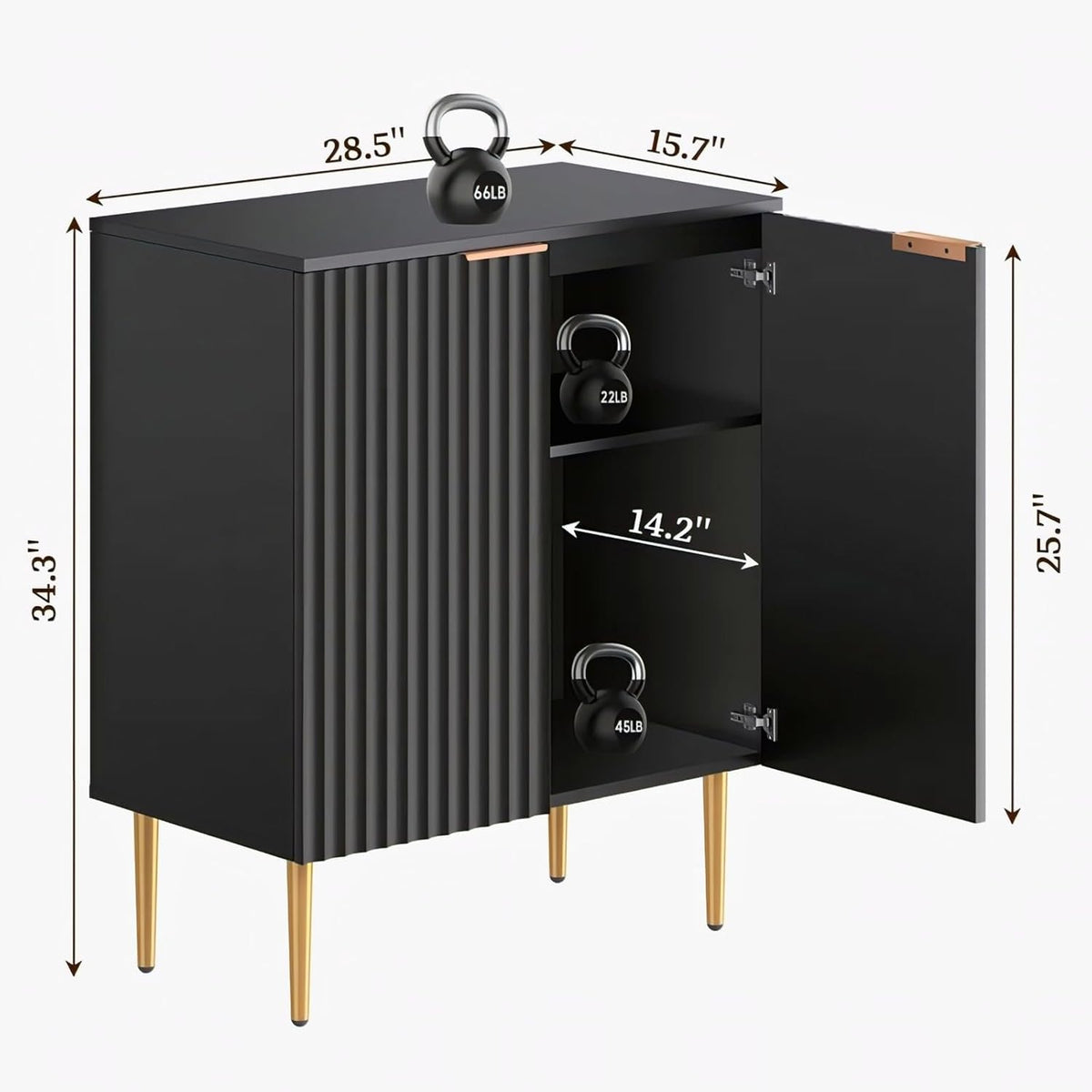 Black Fluted Sideboard Cabinet | Modern Storage Cabinet Furnitell