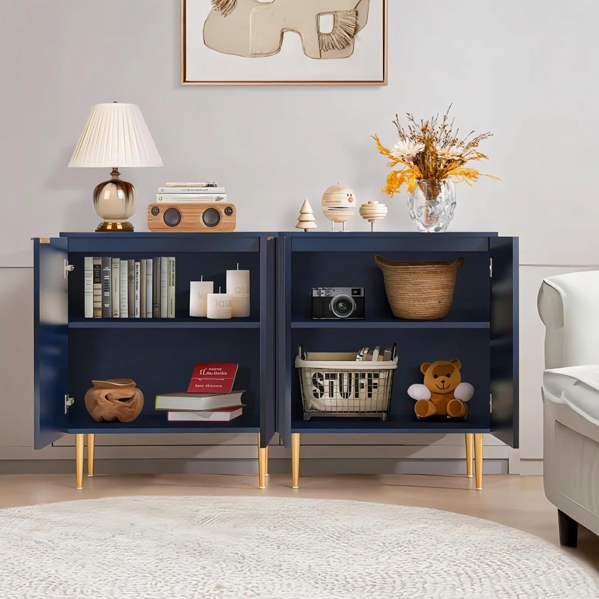 Navy Blue Fluted Sideboard Cabinet | Modern Storage Furnitell