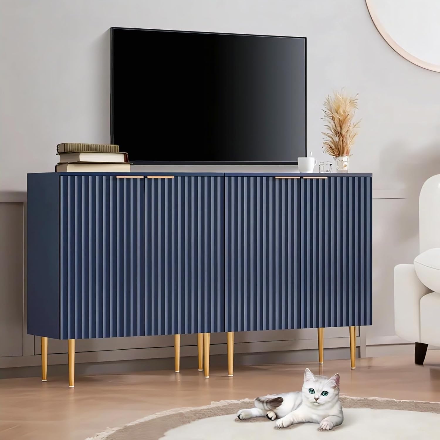 Navy Blue Fluted Sideboard Cabinet | Modern Storage Furnitell