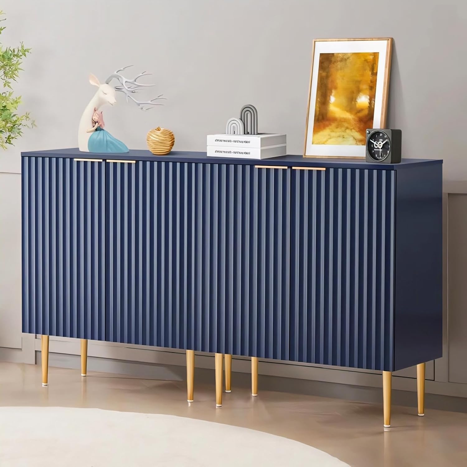 Navy Blue Fluted Sideboard Cabinet | Modern Storage Furnitell