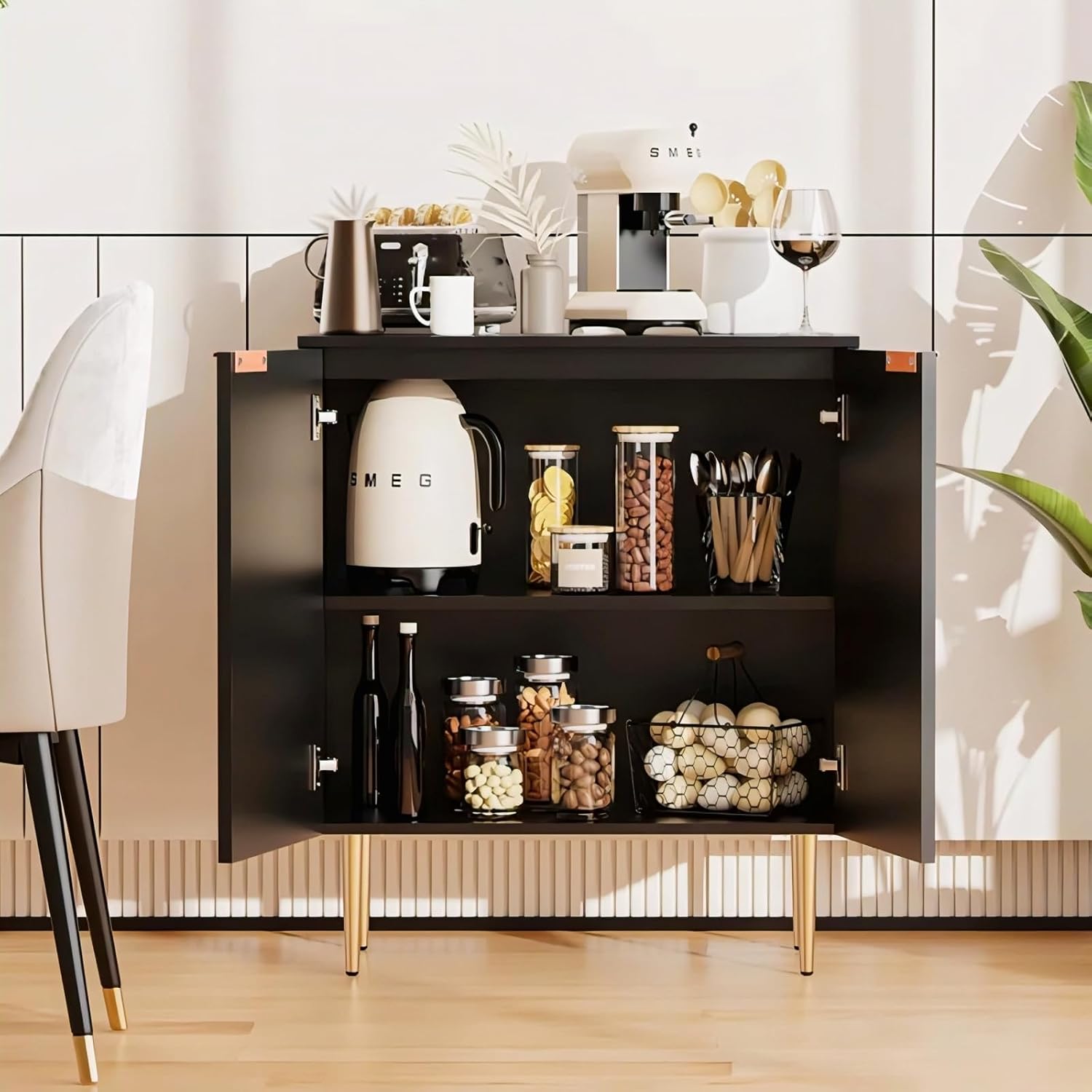 Black Fluted Sideboard Cabinet | Modern Storage Furnitell