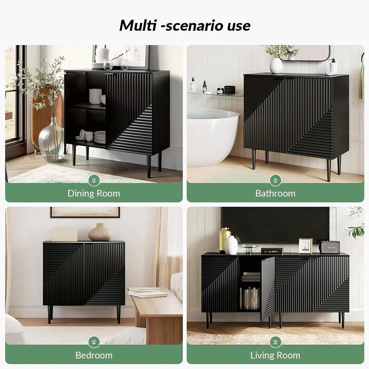 Black Geometric Fluted Sideboard Cabinet | Modern Storage furnitell