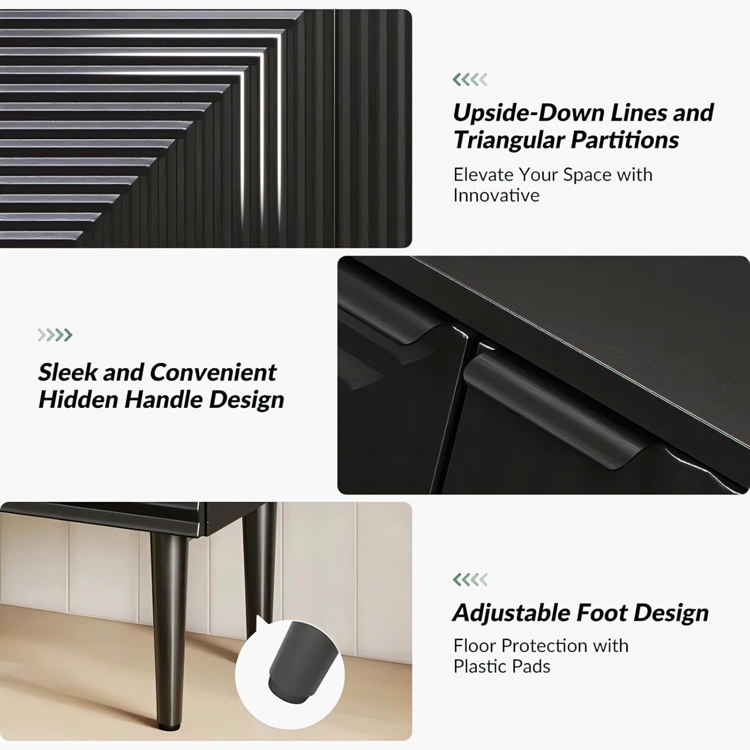 Black Geometric Fluted Sideboard Cabinet | Modern Storage Furnitell