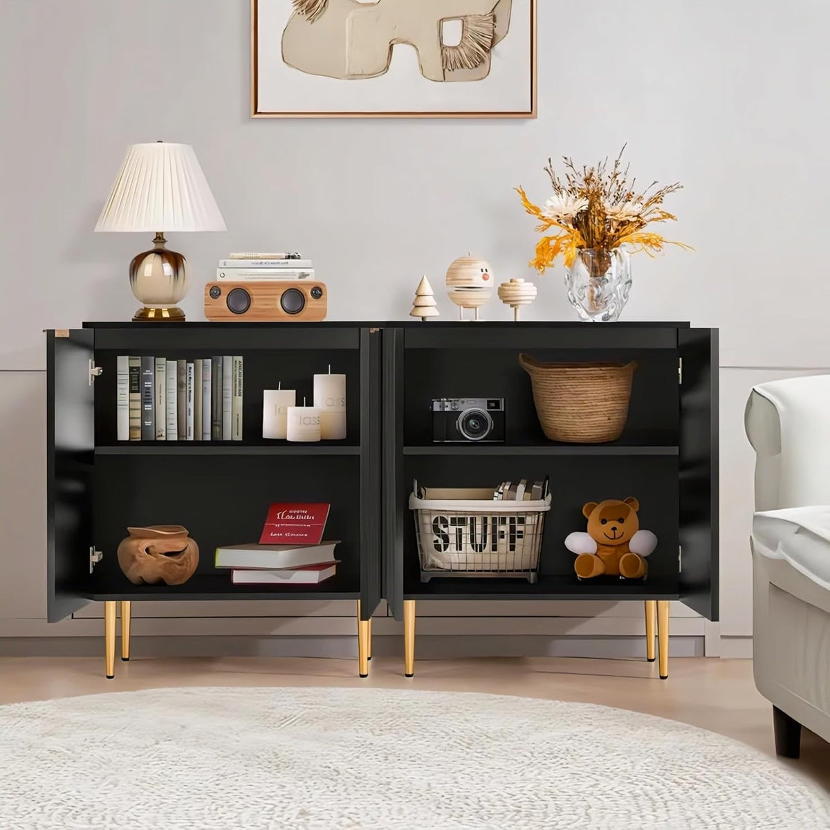 Black Fluted Sideboard Cabinet | Modern Storage Cabinet Furnitell