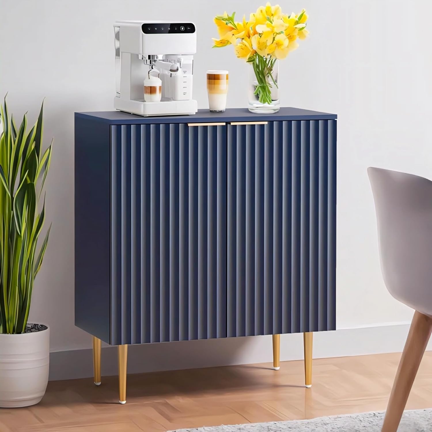 Navy Blue Fluted Sideboard Cabinet | Modern Storage Furnitell