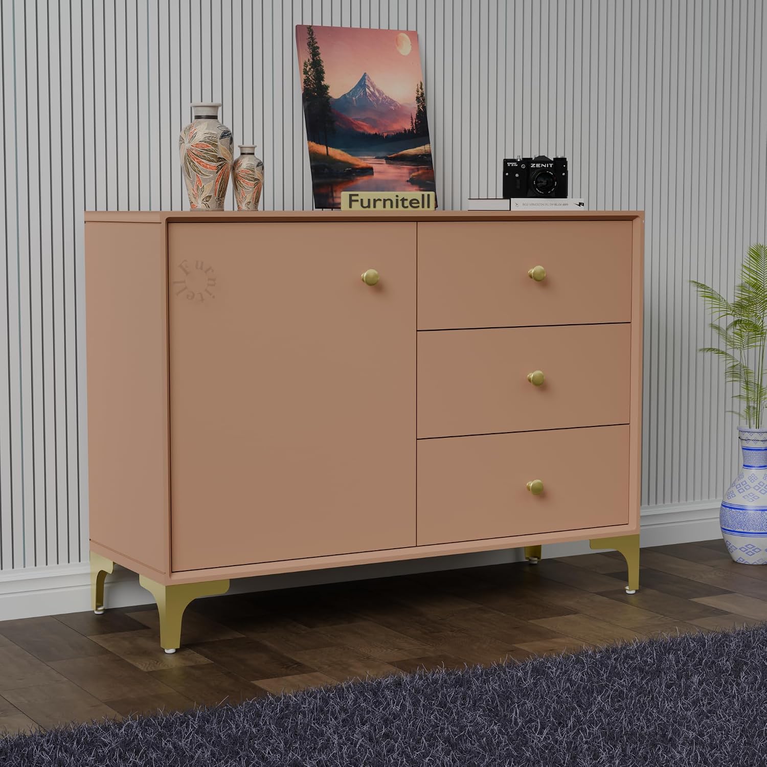 Walnut Brown Storage Cabinet with Drawers | Modern Design furnitell