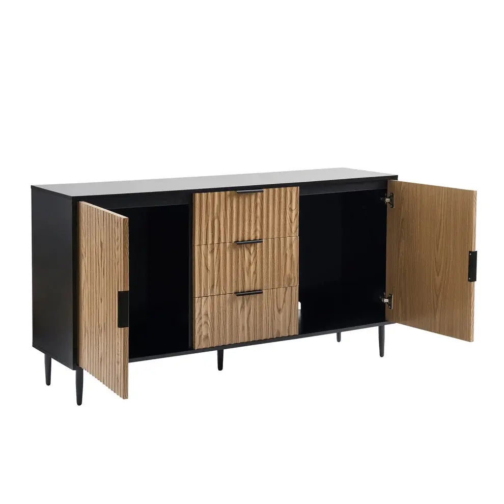 Furnitell Sideboard with Drawers- Black/Wood Effect furnitell
