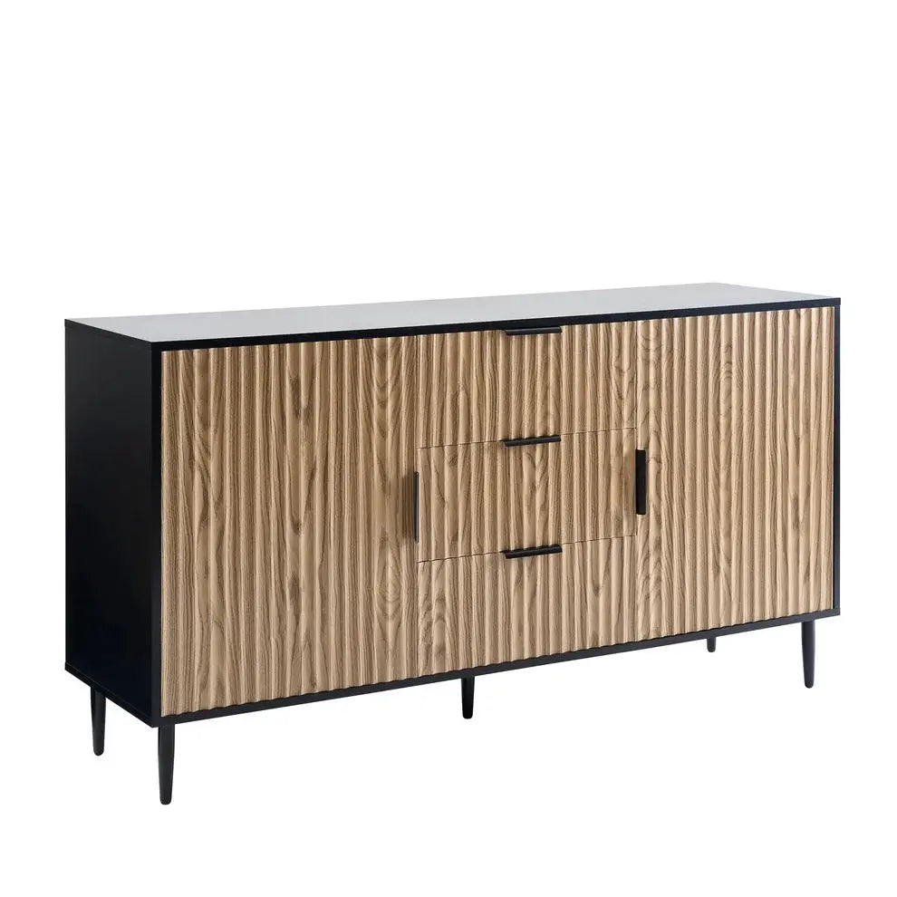 Furnitell Sideboard with Drawers- Black/Wood Effect furnitell