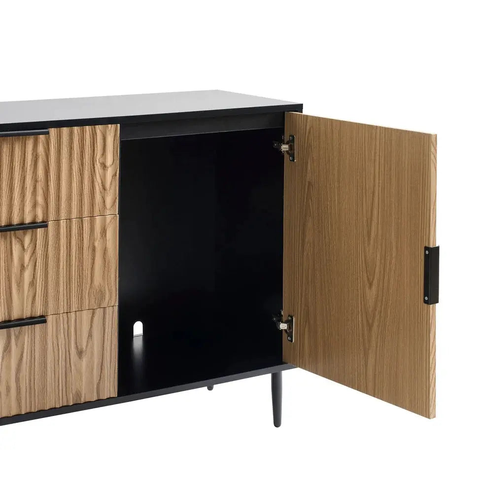 Furnitell Sideboard with Drawers- Black/Wood Effect furnitell