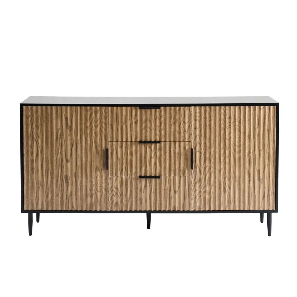 Furnitell Sideboard with Drawers- Black/Wood Effect furnitell