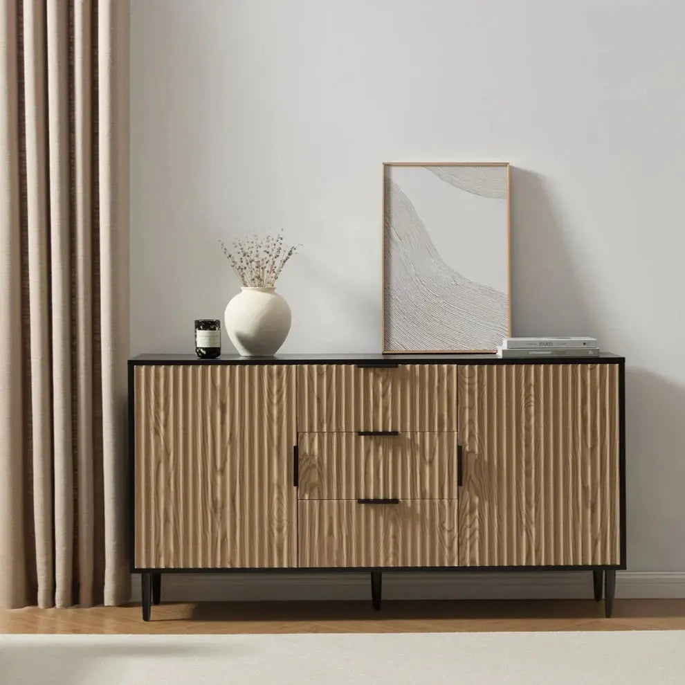 Furnitell Sideboard with Drawers- Black/Wood Effect furnitell