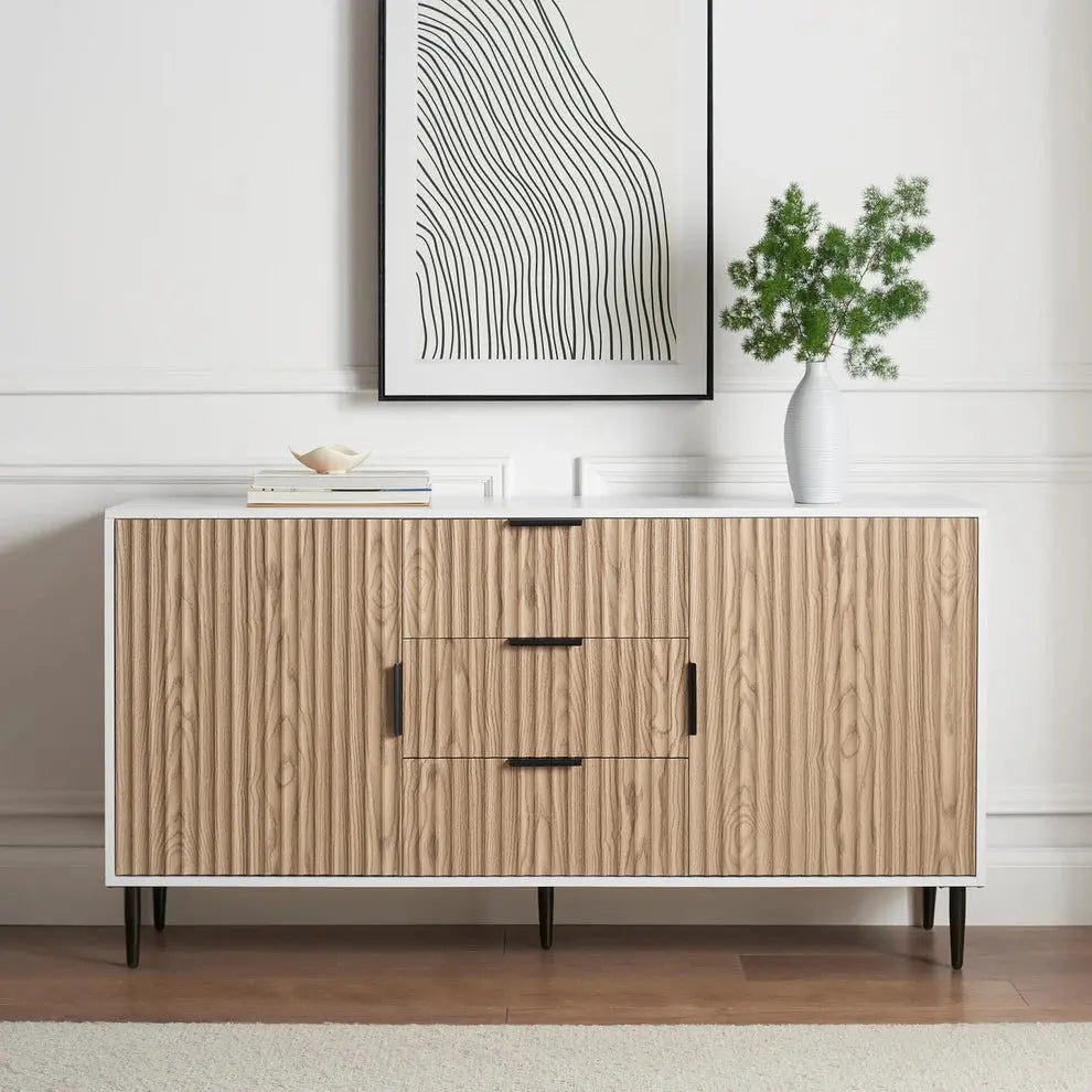 Furnitell Sideboard with Drawers - White/Wood Effect furnitell