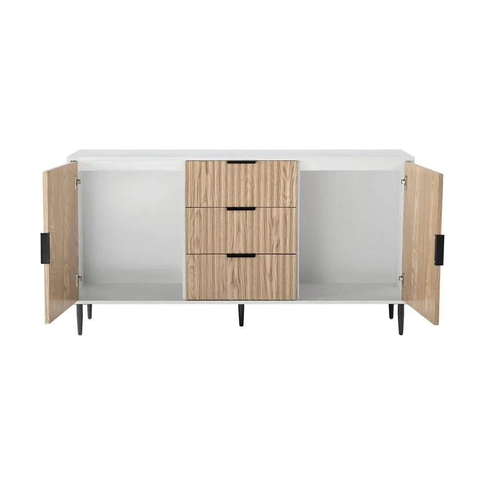 Furnitell Sideboard with Drawers - White/Wood Effect furnitell