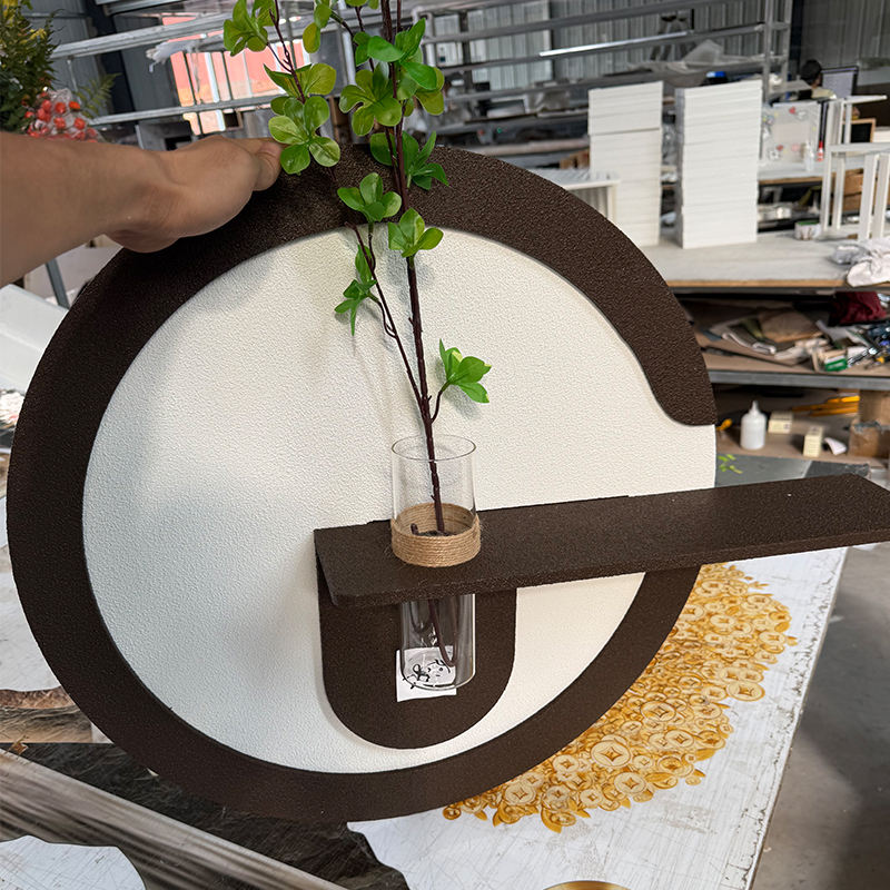 Round Sandstone LED Wall Planter with Shelf Furnitell