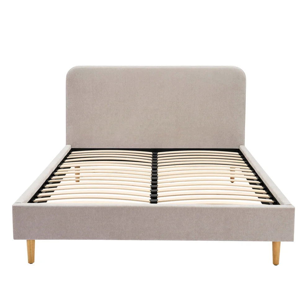 Light Grey Chenille Upholstered Bed with Rounded Headboard Furnitell