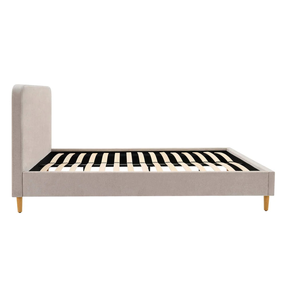 Light Grey Chenille Upholstered Bed with Rounded Headboard Furnitell