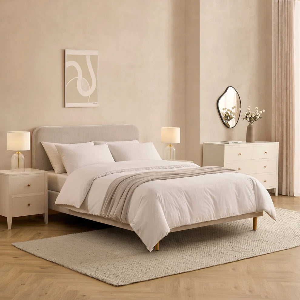 Light Grey Chenille Upholstered Bed with Rounded Headboard Furnitell