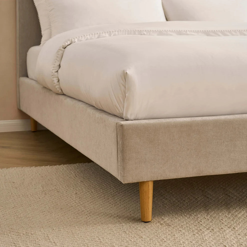 Light Grey Chenille Upholstered Bed with Rounded Headboard Furnitell