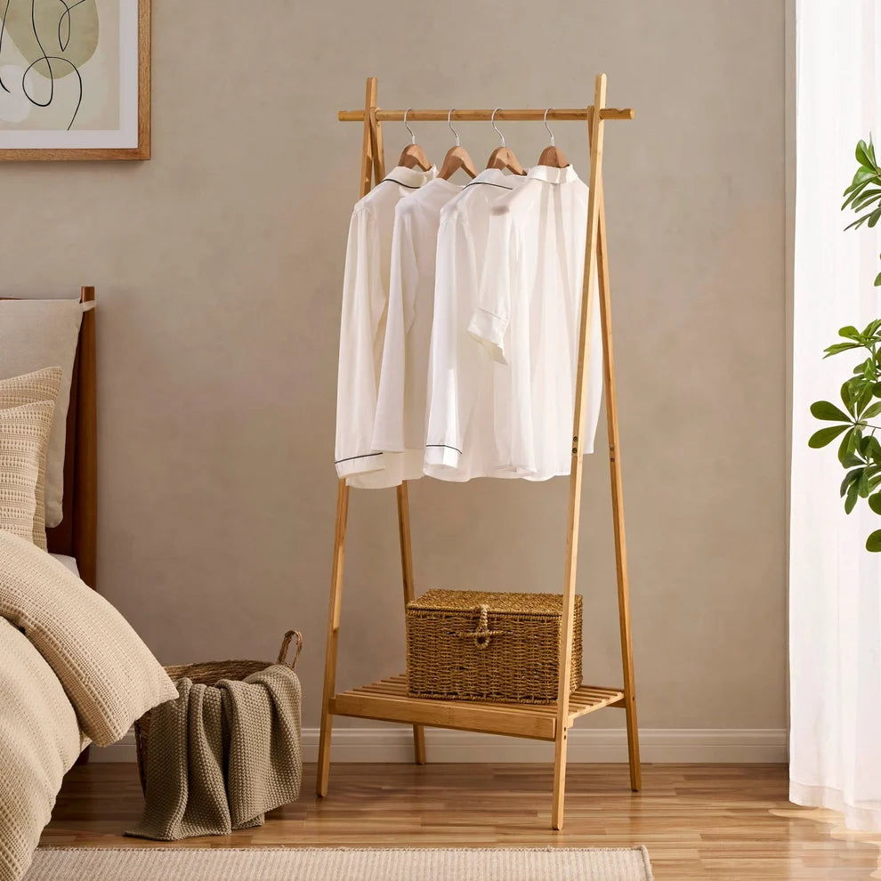 Light Wood Bamboo Clothes Rail | Furnitell furnitell