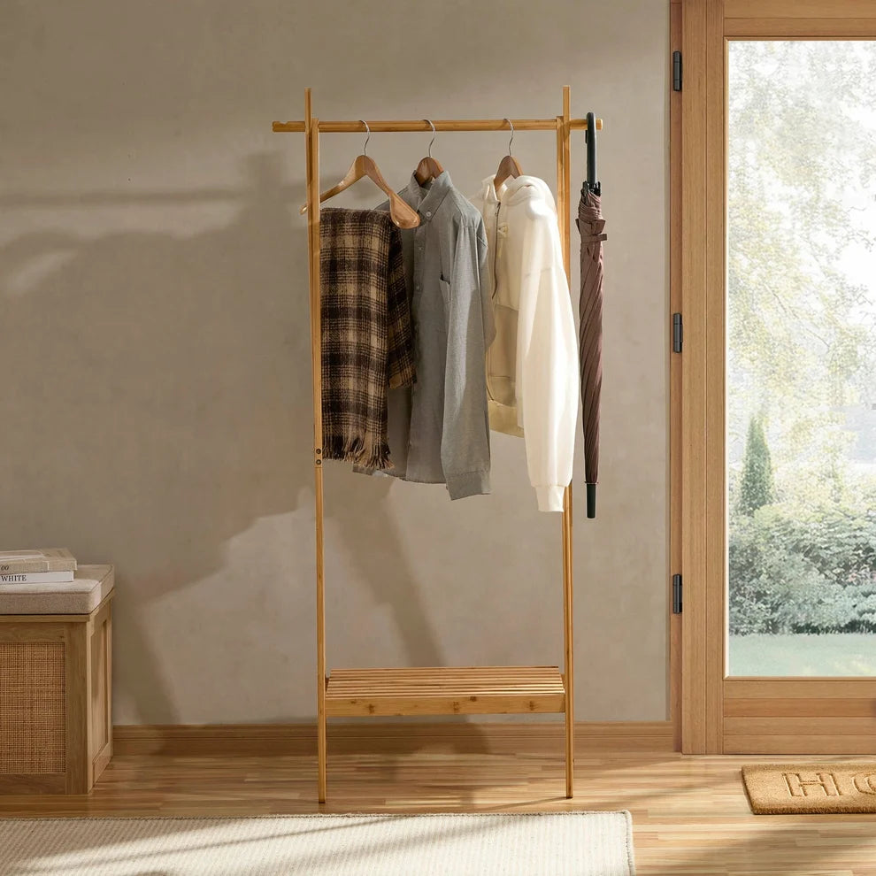 Light Wood Bamboo Clothes Rail | Furnitell furnitell