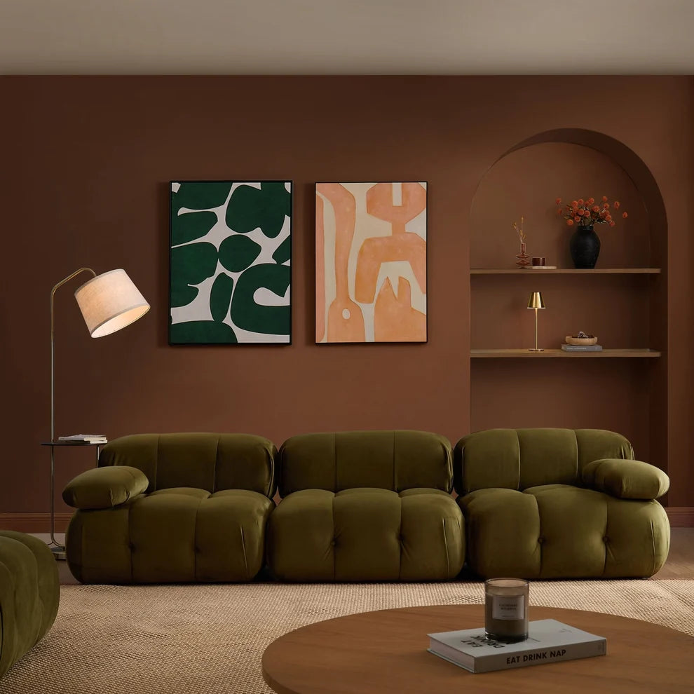 Rich Green 3 Seater Sofa with Plush Cushions & Rounded Armrests furnitell