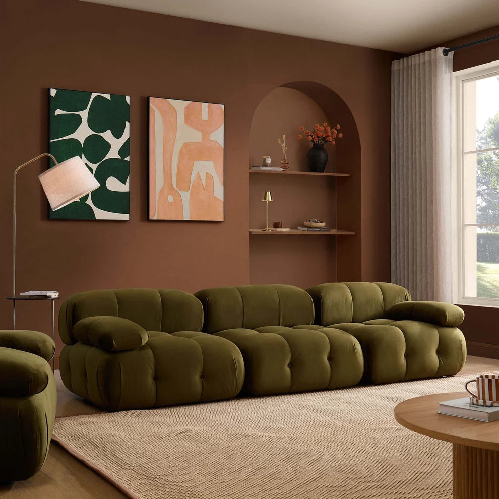 Rich Green 3 Seater Sofa with Plush Cushions & Rounded Armrests furnitell