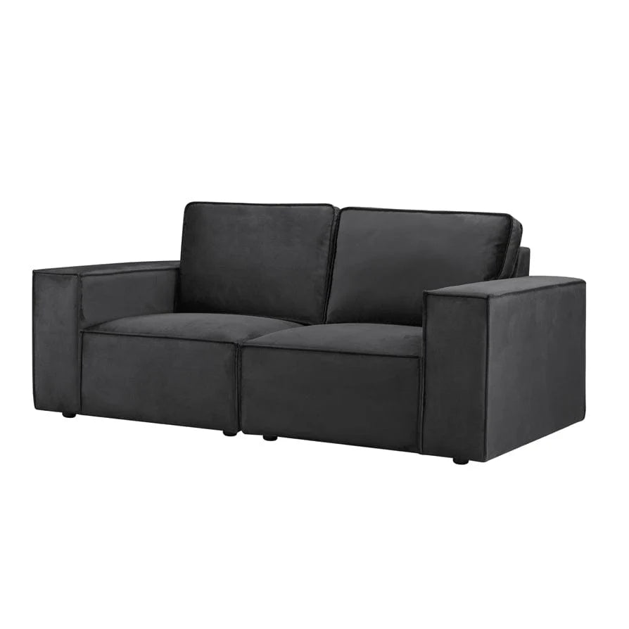 Black 2 Seater Sofa with Deep Cushions & Wide Arms Furnitell