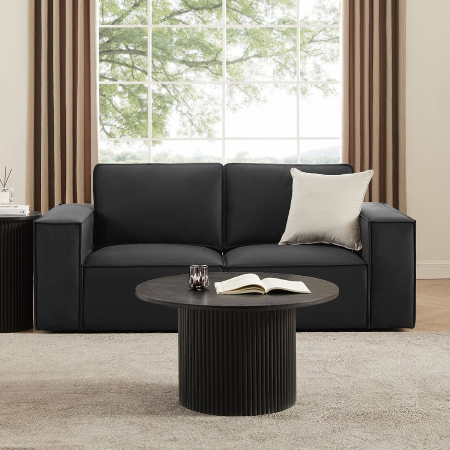 Black 2 Seater Sofa with Deep Cushions & Wide Arms Furnitell